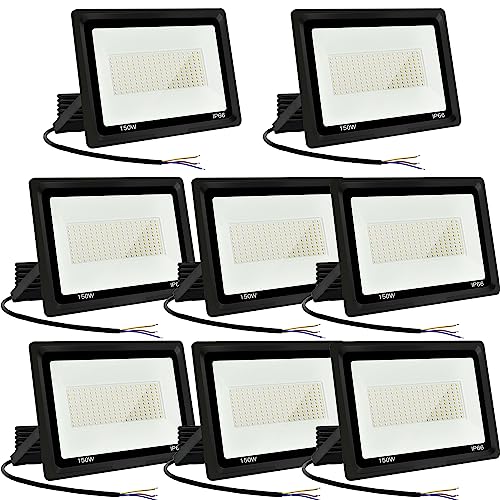 8 unidades - holofotes LED para exterior, 150 W, projetor LED para exterior, 15000 LM IP66, impermeável projetor LED 6500 K, branco frio Floodlight para casa, garagem, pátio, terraço, campo