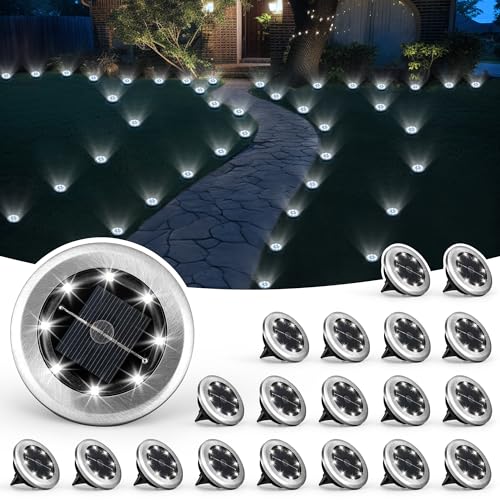 Solpex Luzes solares para jardim ao ar livre, pacote de 20 mini luzes solares de chão, luzes solares impermeáveis para jardim, iluminação de paisagem alimentada por energia solar para pátio,