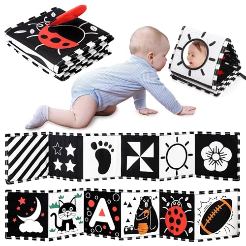 URMYWO Brinquedos para bebé 0 6 meses preto branco livro bebé contraste livros de tecido 0 3 6 12 meses presentes para bebés