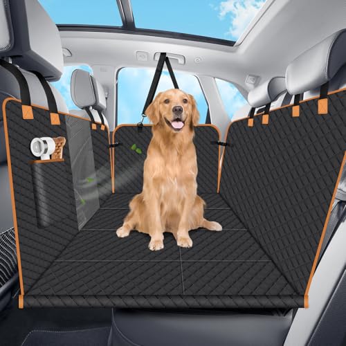 Lekespring Protetor de assento para animais de estimação com 4 bases de madeira reforçada, capa de carro cão impermeável 3 em 1, antiderrapante, anti-riscos, para SUV/sedan / camionetas (L, preto)