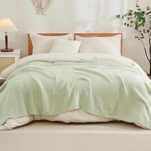 EMME Cobertor 100% algodão musselina para adultos, 127 x 152 cm, de sofá, respirável, macio, grande, para todas as estações, pré-lavagem, cor verde sálvia