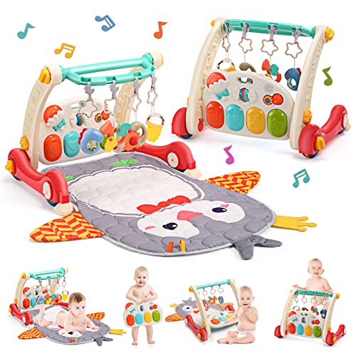 CUTE STONE Ginásio de jogos para bebés, piano pataditas aprendizagem tapete para bebés, centro de atividades musicais com luzes, tapete de jogos para bebés de 0-24 meses