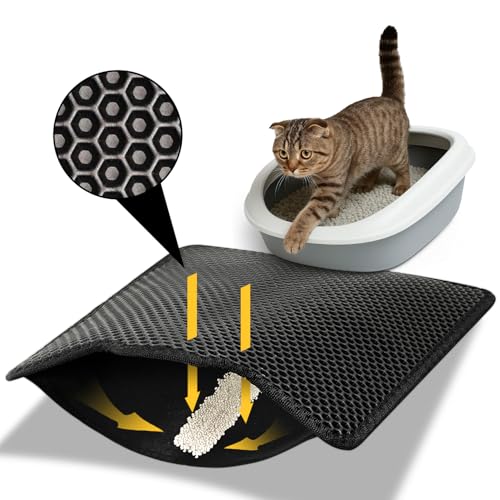 Conlun Tapete de areia para gato 58 x 42 cm, camada dupla, impermeável, resistente à urina, lavável, antiderrapante tapete areia gatos, preto