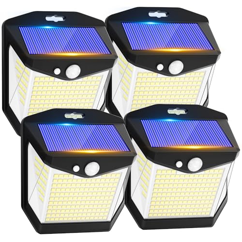 Luz solar LED exterior jardim: 248 LED luzes solares sensor de movimento 270° holofote solar exterior lâmpada IP65 impermeável aplique solar potente para com iluminação terraço ao ar livre luz 4