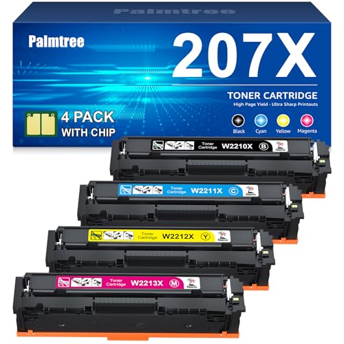 Palmtree Tonificador 207X com chip compatível com HP 207A 207X para HP Color Laserjet Pro M283fdw M283fdn M255dw M255 M255nw 283cdw M282nw 207X preto 207X ciano 207X amarelo 207X Mm agenta