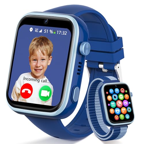 4G Relógio inteligente criança, IP68 impermeável Smartwatch crianças com chamadas, chamadas de vídeo, chat de voz, SMS, WhatsApp, WiFi, GPS, SUS, modo escola, podómetro relógio inteligente meninos e