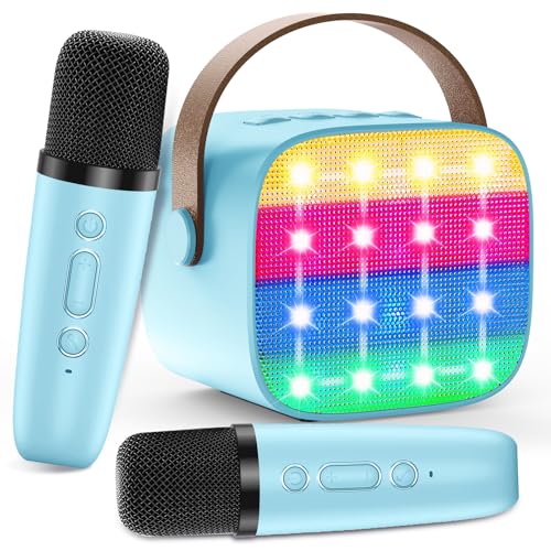 Microfone Karaoke para crianças, karaoke infantil, 2 microfones sem fios, altifalante Bluetooth portátil com efeitos de mudança de voz e luzes LED, para festas, presentes de aniversário e brinquedos