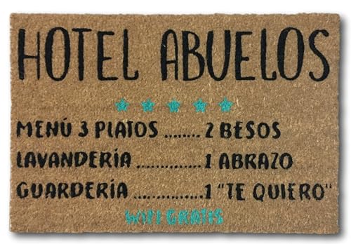 koko doormats Capuz original de coco natural "hotel avós" | tapete de entrada antiderrapante para exterior e interior, 60 x 40 cm, design divertido | base PVC segura