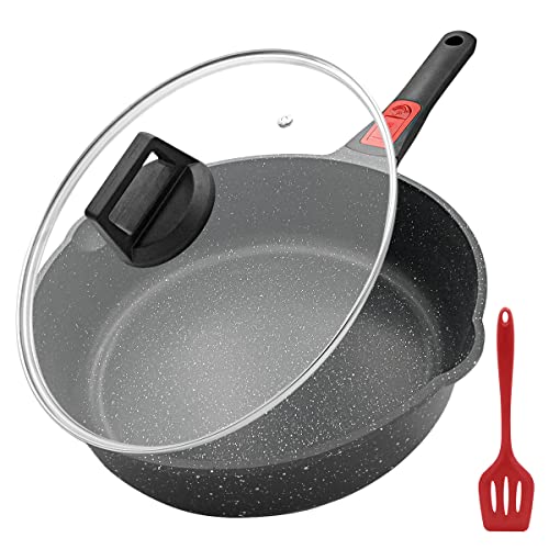 Bobikuke Frigideira 28 cm anti-aderente, alumínio fundido com alça removível, frigideira adequada com tampa, adequada para máquina de lavar louça e forno, adequada para todos os tipos de cozinha.