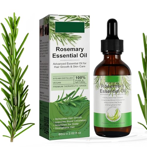 Rosemary Oil, óleo de alecrim para o cabelo, óleo natural de alecrim para o crescimento do cabelo em mulheres e homens, para a pele, sobrancelhas e pestanas, nutrir o couro cabeludo (60 ml)