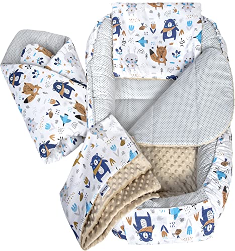 Medi Partners Ninho bebé recém-nascido redutor de berço - 100 x 60 x 15 conjunto de 5 peças bebés anticólicas bilateral portátil ou de viagem 100 % algodão (boho com bege Minky)