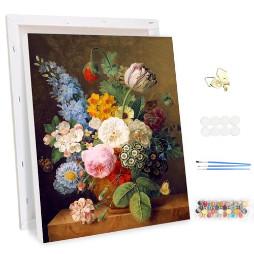 MEIYUDA Pintar por NSJFS Adultos com moldura várias flores, DIY quadro a óleo com números para, kit de pintura a óleo digital para adultos de tela, decoração para a casa 30 x 40 cm