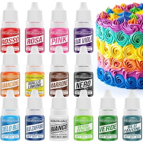 Corante alimentar, 14 cores coloridas coloridas alimentares traseiras, gel para decorar bolos Fondant cozinhar ao forno macarons Icing rosquilhas - 6 ml