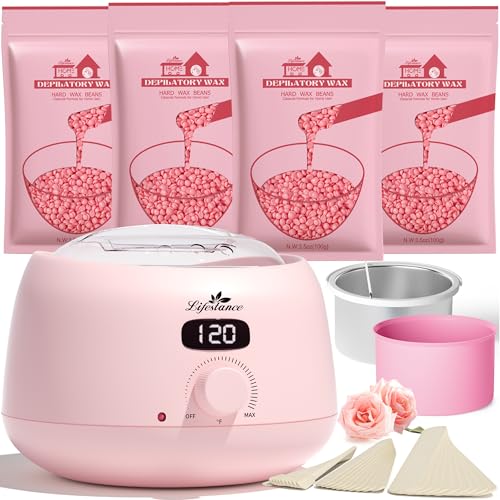 LI-DE-PINK Lifestance Aquecedor de cera de depilação digital profissional inclui 42 acessórios profissionais para remoção em casa para todos os tipos de cabelo, sobrancelhas, faciais, biquíni