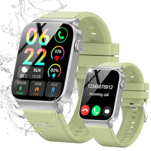 VKROBAG Relógio inteligente homem mulher, 1,85" HD Smartwatch com chamadas Bluetooth, monitor de ritmo cardíaco e sonho, impermeável IP68, 110 modos desportivos pulseira atividade, verde erva