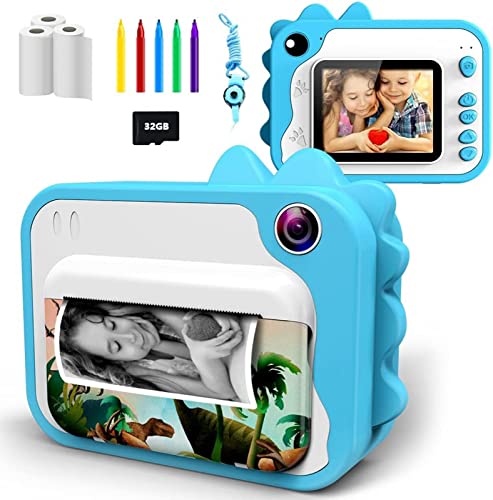 Uleway Câmara para crianças, 2,4" HD 12 MP câmara fotos infantis com cartão SD de 32 GB, câmara instantânea com papel de impressão e caneta de cores, presentes para meninos e meninas de 3 a 12 anos