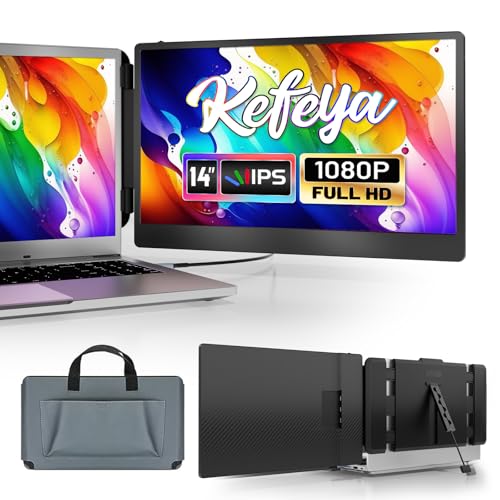 KEFEYA Monitor portátil para portátil, extensor de ecrã para portátil de 14", FHD 1080P IPS 300nit com ecrã duplo, funciona com Mac Windows Android Chrome Linux, altifalantes incorporados