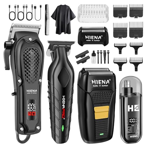 HIENA Pro Conjunto de máquina de cortar cabelo para homens, conjunto de máquina de cortar cabelo sem fios e aparador, aparador elétrico recarregável por USB, conjunto de aparador de nariz e máquina de