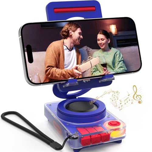 Suporte para telemóvel com altifalante Bluetooth sem fio, altifalante de secretária portátil com som HD, ranhura para cartão TF/microSD, compatível com iPhone/Galaxy, para casa e ao ar livre