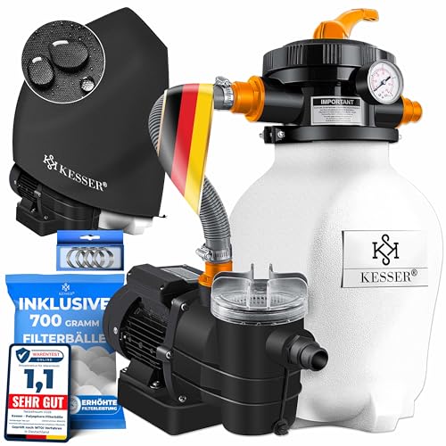 KESSER® Filtro de areia bolas de filtro de 700 g para substituir 25 kg de areia de filtro de 7 vias, válvula com indicador de pressão, filtro de piscina de 10 m/h, sistema de filtro para piscina de