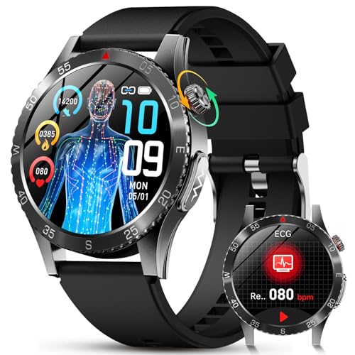 Relógio inteligente com ECG/HRV/Ácido Úrico/ 1,43" AMOLED redondo Smartwatch com chamada Bluetooth, monitor de sono/pressão arterial, relógio desportivo para Android/iOS