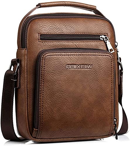 Hjkiopc Malas de tiracolo para homem mala tiracolo de viagem mala de mensageiro tiracolo de pele Honda vintage impermeável pequena mala, Castanho, Retrô