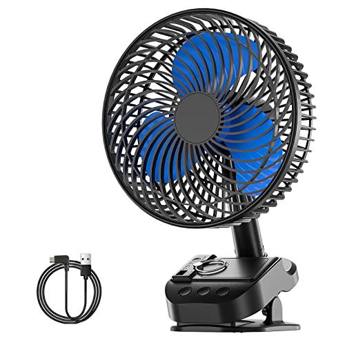 ATEngeus Ventilador USB 4 em 1, 8'' Pinça ventiladores, 10000 mAh recarregável bateria ventilador, 5 velocidades Camping ventilador, rotação automática de 45 °/90°, temporizador, com clipe e gancho