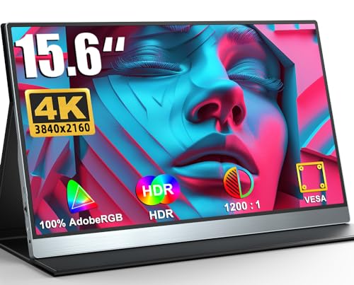 UPERFECT Monitor portátil 4K de 15,6 polegadas 100 % AdobeRGB ecrã portátil com estojo de couro dobrável, monitor UHD IPS portátil com mini HDMI/tipo-C/USB OTG, suporte VESA