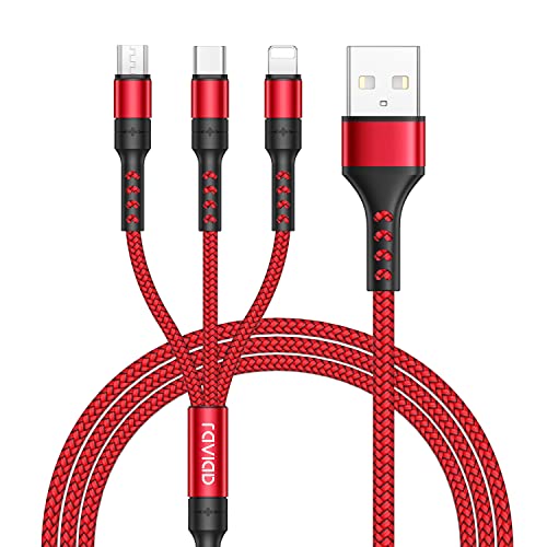 RAVIAD 3 em 1 cabo de carregamento múltiplo, nylon multi USB carregador cabo múltiplo micro USB tipo C compatível com Samsung Galaxy S10/S9/S8/S7/S6, Huawei P30/P20/P10, Redmi Note 7/Mi A3/A2/A1