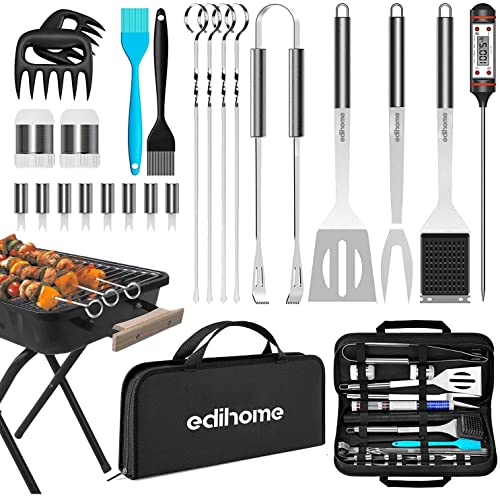 Edihome, Utensílios para churrasco, conjunto de acessórios de 25 peças, kit profissional, aço inoxidável, presentes para homem, com pasta incluída para grelhas premium