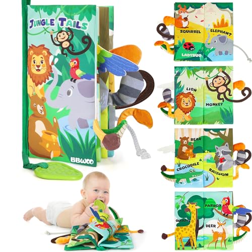BBWOO Livro bebé com animais 3D brinquedos bebé Montessori, Tummy Time - sem BPA, lavável na máquina, para 0-6 meses meninos / meninas (Estilo 1)