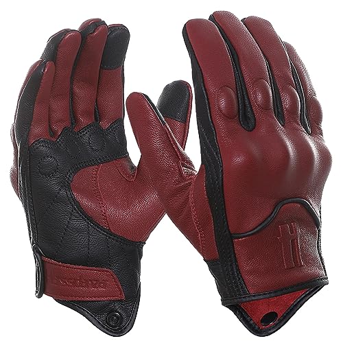 Harssidanzar Luvas de motocicleta para homem, estilo de inverno, couro de luvas de montar Touch Screen com proteções profissionais nos nós GM041EU