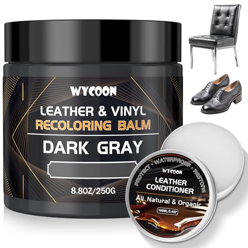 WYCOON Conjunto de reparação de couro cinzento escuro com graxa para couro, pintura profissional de couro, para sofás, assentos de carro, sapatos, móveis de vinil, repara superfícies desbotadas e