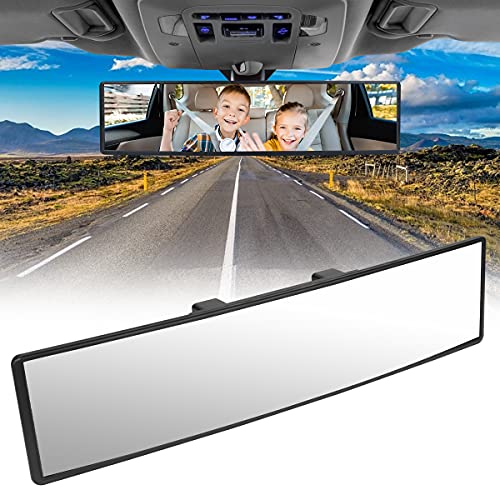 URAQT Espelho retrovisor, espelhos interiores universal, espelho anti-reflexo, espelho retrovisor panorâmico para automóvel, SUV e camiões, preto, 310 mm x 85 mm