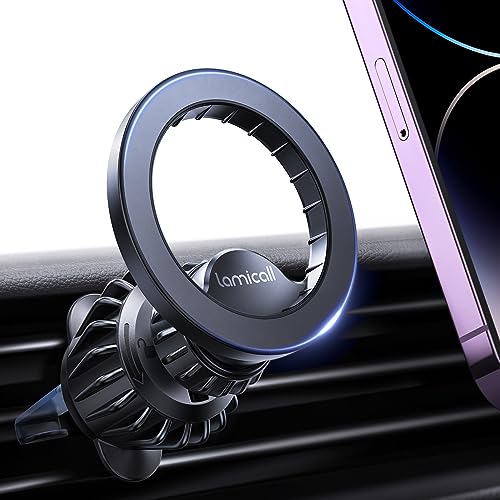 Lamicall Suporte móvel carro para MagSafe - [20X N52 ímanes] 360° rotação, gancho metálico, suporte magnético móvel com anel de metal para grade de ar para iPhone 16 15 14 13, outro smartphone