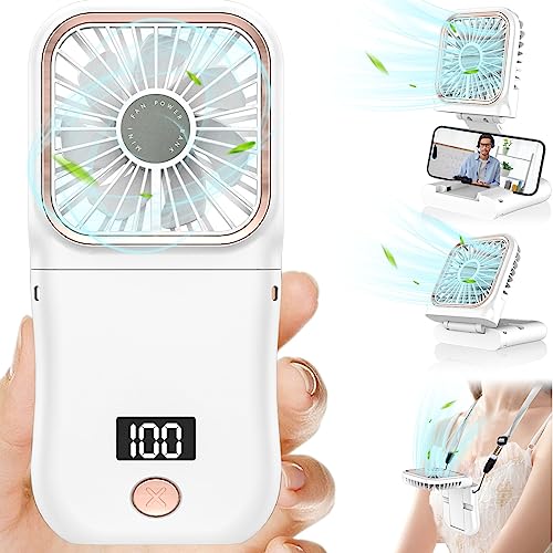 Kouric Ventoinha de mão recarregável, mini ventilador portátil USB de 3 velocidades, portátil Fan dobrável de 180°, ventiladores de mão com Power Bank, ventiladores de bolso - branco