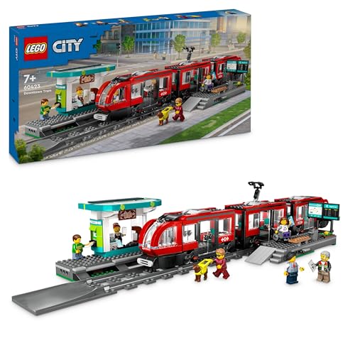 LEGO City Eléctrico e estação central, presente para meninos e meninas de 7 anos ou mais fãs de comboios de brinquedo, 6 minifiguras e figura animal de um cão guia 60423