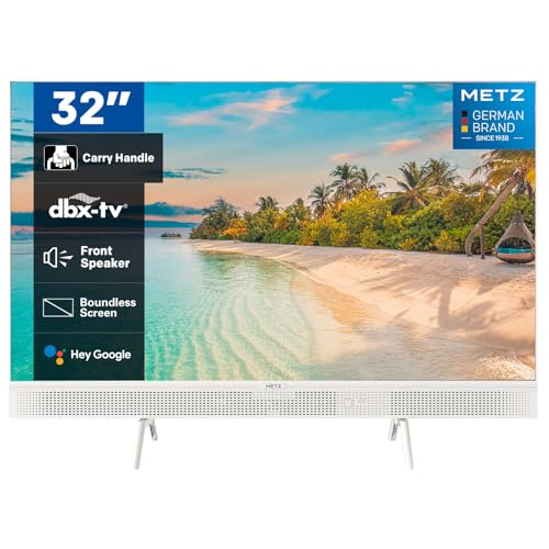 Metz 32 polegadas Portátil Smart LED TV, 32 MTE7000Z Google Television, HD, HDR10, 2 x 10 W Powerful Front Speakers, DBX, Dolby Audio, Chromecast, Work with Google Assistant, White, 80 cm [Energy