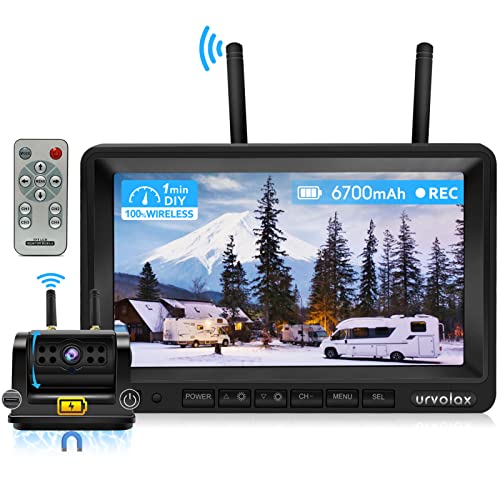 URVOLAX 100 % câmara de marcha atrás de sem fios, câmara magnética com bateria recarregável de 6700 mAh, instalação de bricolagem, monitor FHD de 7 polegadas gravação de vídeo para carrinha camião
