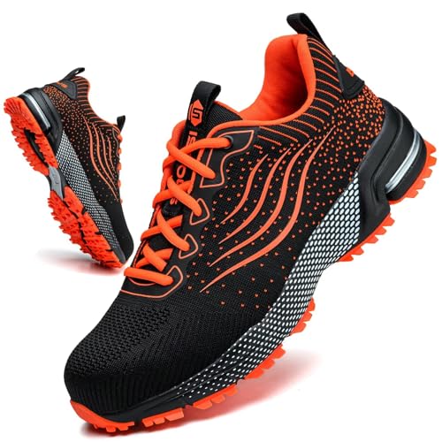 Sapatos de segurança para homem e mulher, sapatilhas de trabalho confortável, leve calçado de segurança com biqueira de aço respirável