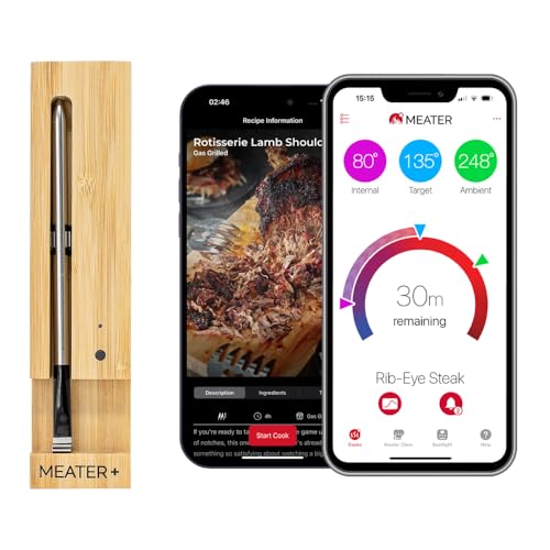 MEATER Plus | O termómetro inteligente sem fios para carne com alcance de 50 m para forno, grelha, frigideira e assador perfeito para desfrutar da carne através da aplicação em alemão