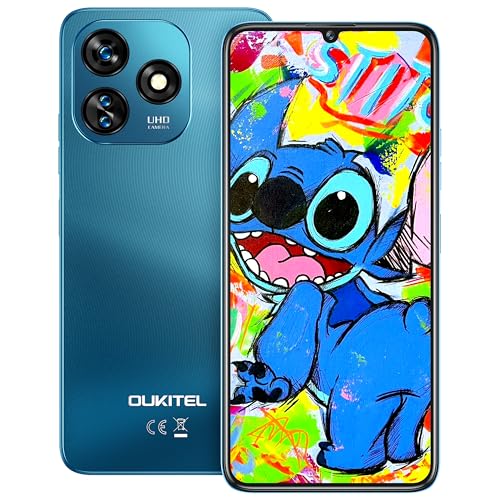 OUKITEL C51 Mobile Android 14-18 GB RAM + 128 GB ROM/SD 1TB, ecrã HD de 6,8" 90 Hz telemóveis livres, bateria 5150 mAh, câmara 13 MP Mobile Phone, 4G Dual SIM, Face ID/Fingerprint. Tamanho único Azul
