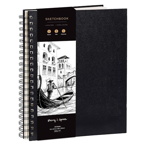 Caderno de esboços de artista A5 - capa dura, papel muito grosso de 200 gm2 - Encadernado em espiral para crianças, profissionais, desenhos e esboços - 14,5 cm x 21,5 cm, 40 folhas, 80 Páginas