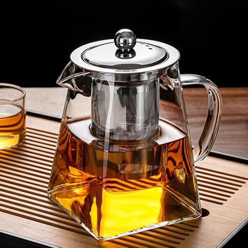 YUEMING Bules de vidro com infusor, bule de infusão, bule de vidro de borosilicato de forma quadrada com coadores de chá para infusões de folhas soltas, inversor removível (550 ml)