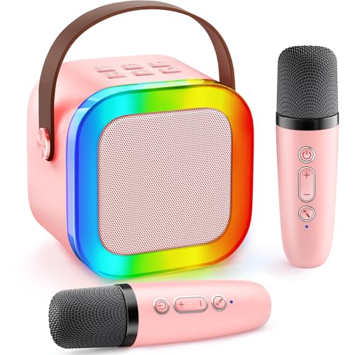 Gontence Karaoke Infantil 2 microfones sem fios - microfone karaoke para crianças, microfone para crianças 3-12 anos - brinquedos para menina 3-6 anos - festival presente menina 3-12 anos - mini