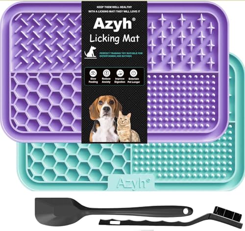 Azyh Tapete para lamber para cães e gatos, pacote de 2 unidades, alimentador lento para cães grandes e cachorros, brinquedos para aliviar a ansiedade, tapete de alimentação para manteiga,