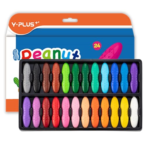 YPLUS Ceras coloridas para crianças de amendoim para crianças, 24 cores brilhantes e não tóxicas - suprimentos de arte laváveis e seguros para colorir e pintar, fáceis de segurar