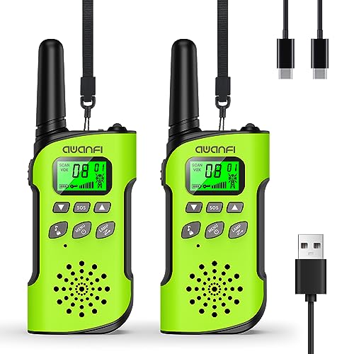 AWANFI Walkie Talkie para crianças, Walkie Talkies recarregável com bateria de iões de lítio, lanterna, função SOS e VOX, longo alcance, walkie talkies para acampar, aventuras, presentes para crianças