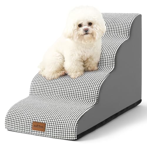 COZY KISS Escada para cães pequenos, escadas para animais de estimação de espuma para cama e sofá, ampa para gatos com capa lavável e fundo antiderrapante, leve, 40 x 72 x 50 cm, 4 pelos, branco preto