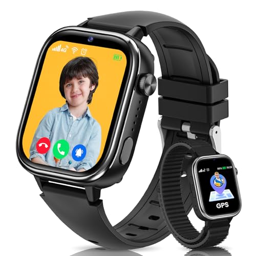 JoJoego Relógio inteligente para crianças, 4G Smartwatch crianças com GPS e telefone, videochamada, chamadas, SOS, modo escola, bate-papo, SIM, despertador, podómetro IP68, presente meninas / crianças